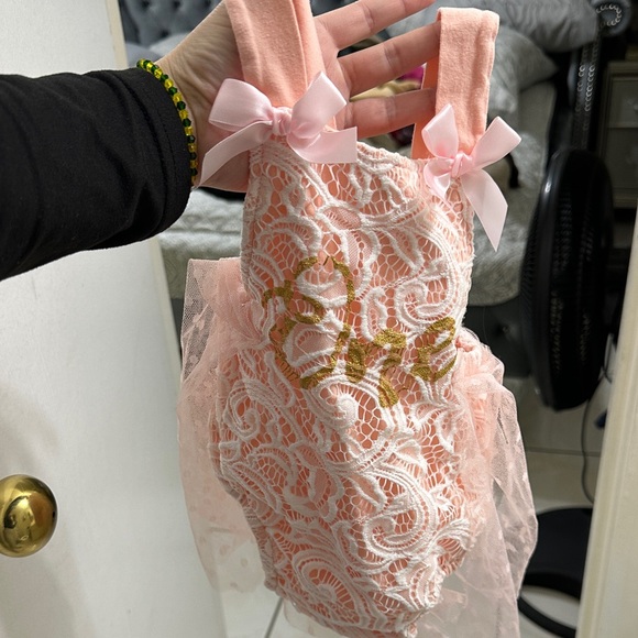 Pink Lace Dog Dress with Bows - Picture 1 of 1